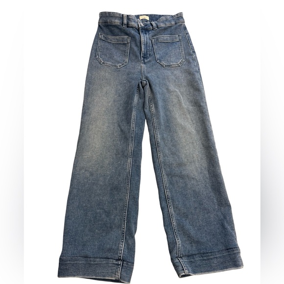 Faherty Wide Leg Crop Denim Jeans Stretch Terry Blue Size 26 - Picture 2 of 7